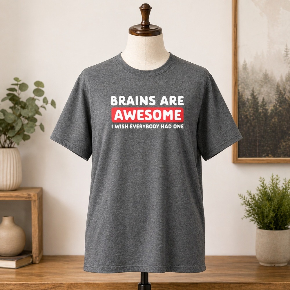 DXM Mens Brains Are Awesome Funny Graphic‎ T-Shirt Charcoal Gray Large